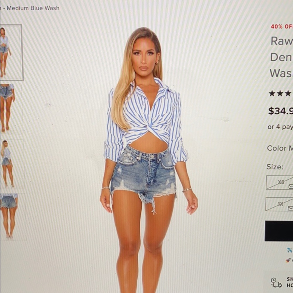 NWT Red and white striped button up crop top